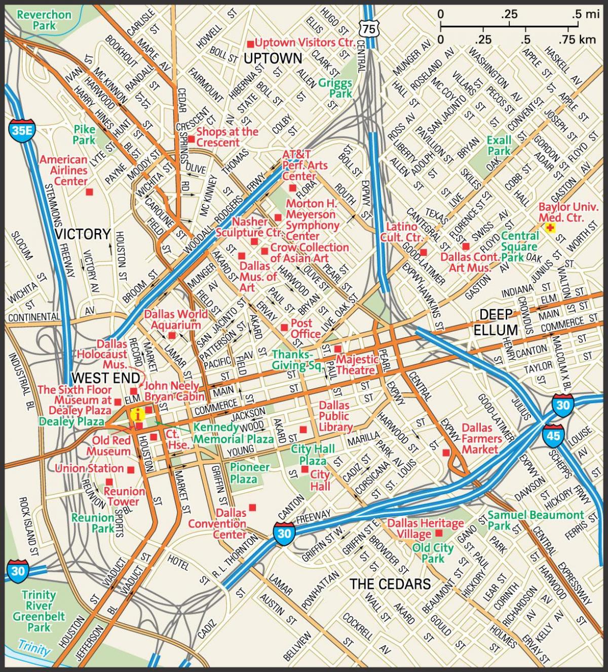 mapa del centre de Dallas carrers